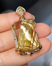 Top Natural Gold Rutilated Quartz 18K gold inlaid Titanium Crystal Pendant 1pc picture