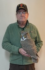 Great Horned Owl Wood Carving Life Size Hand Carved by a Veteran picture