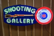 NEON Shooting Gallery LARGE Die Cut STEEL NEON SHOOTING GALLERY Sign (REAL NEON) picture