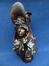 ANTIQUE FRENCH BRONZE SPLENDID BELLE EPOQUE ELEGANT FEMALE BUSTE SGND & FOUNDRY picture