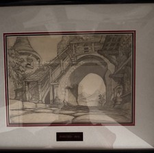 Disney Concept Drawing of Pinocchio’s Town -Black Pencil 1940’s picture