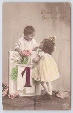 New Year Best Wishes In Latvian~Lil Boy & Girl~Lg “1” Cal Pg~Real Photo PC~RPPC picture
