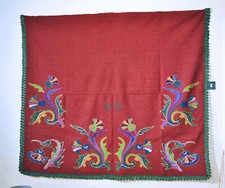 Antique Romanian bed cover hand woven bedspread carnations horse motif 1 of 2 picture