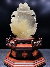 6.2LBTop Museum Natural silver rutile quartz Pixiu head vase with two ears+stand picture