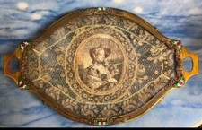 19th Century Vanity Dresser French Lace Under Glass Round Ornate 13