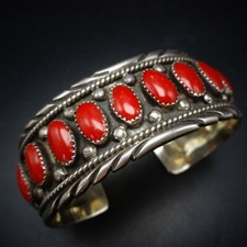 RADIANT Vintage Sterling Silver OLD RED MEDITERRANEAN CORAL Cuff BRACELET picture