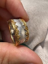 European 18K Gold Hand Engraved Wire Drawn Ring Vintage Fine Jewelry Rare picture