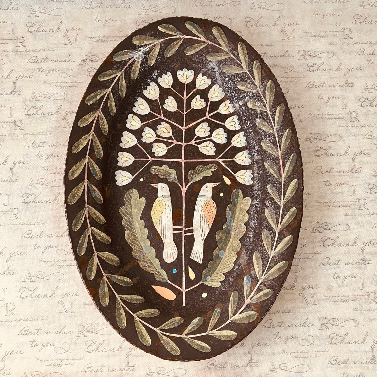 Used Makoto Kagoshima Handcraft Oval Plate 39.5 × 27.5cm H 3.7cm Used Makoto Kagoshima Handcraft Oval Plate 39.5 × 27.5cm H 3.7cm