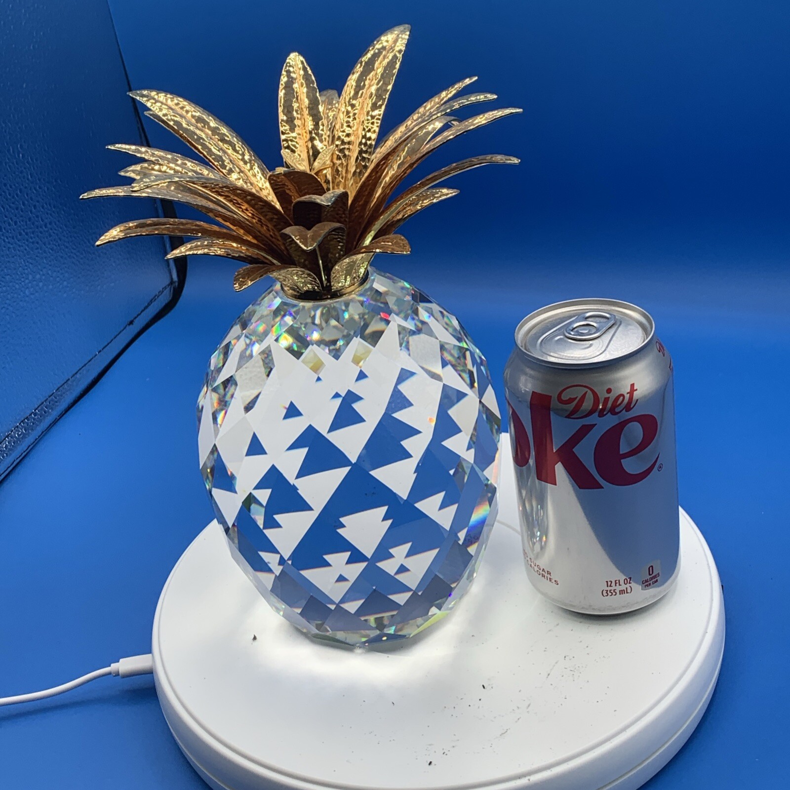 Swarovski GIANT Crystal  Pineapple with Gold Leaves 9.25