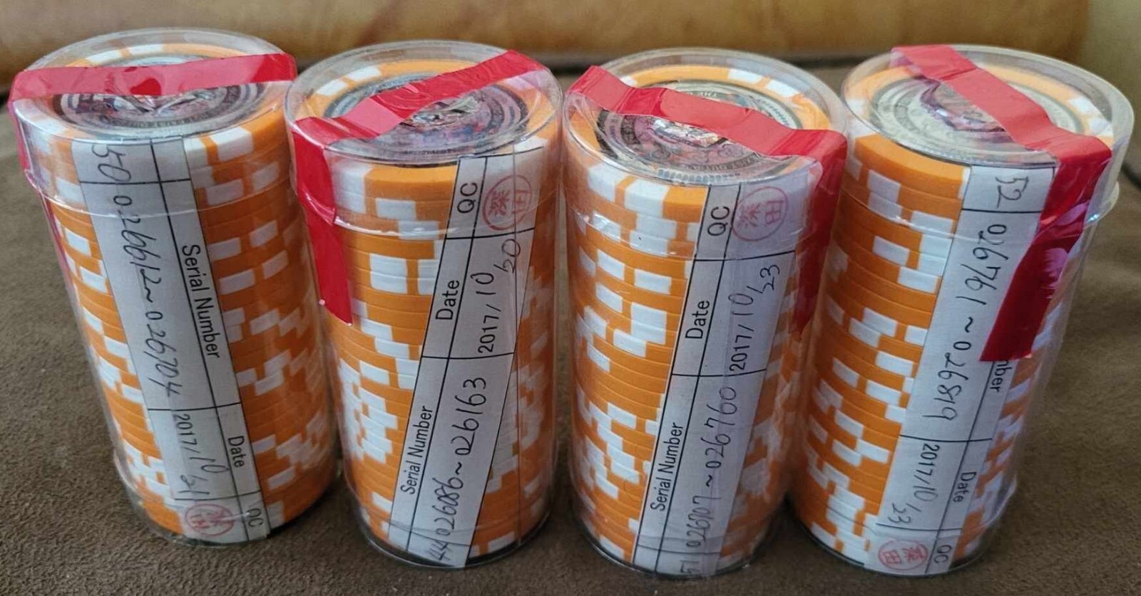 Large lot of Satori chips 4x ROLLS Bitcoin Like Casascius Lealana