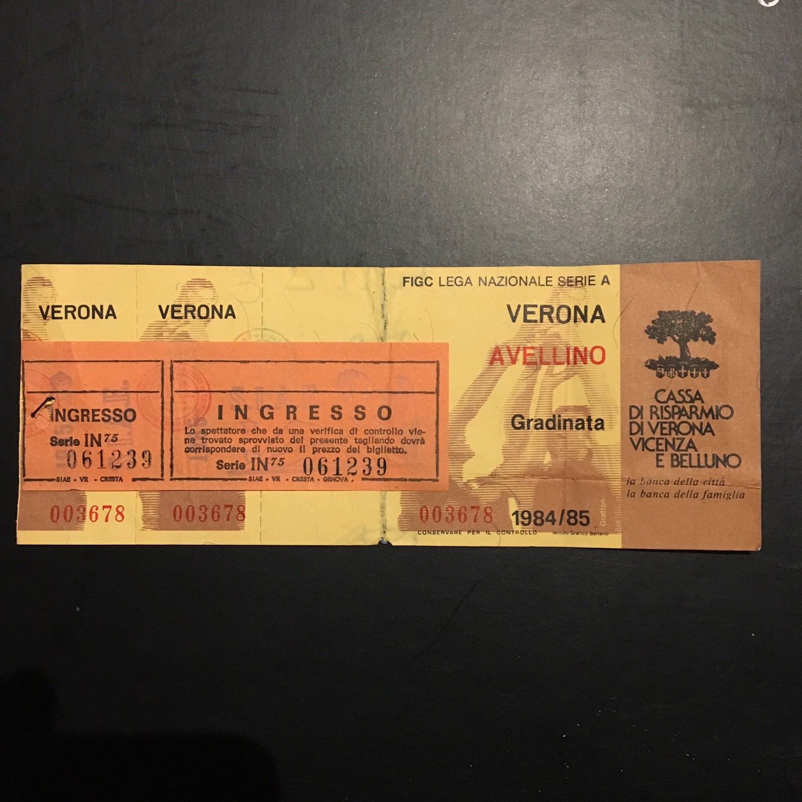 NEW Stadium Ticket with VERONA MATRIX - AVELLINO Serie A 1984/85 - VERY RARE