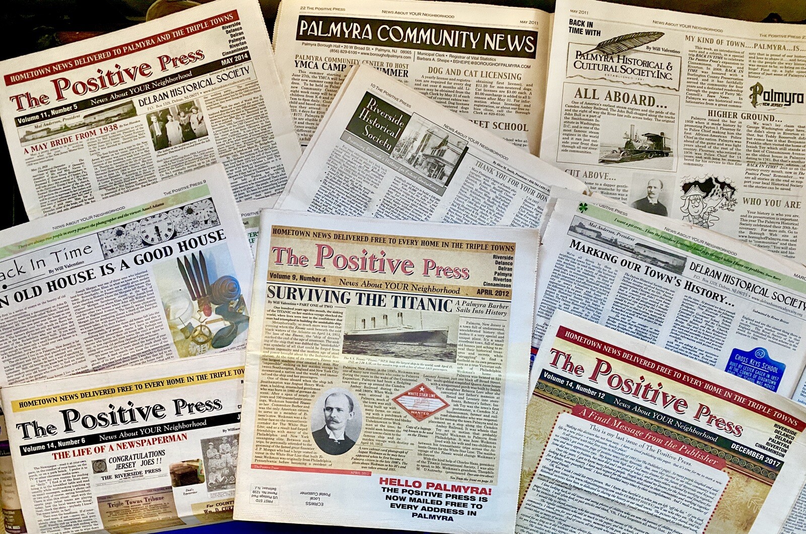 New Jersey POSITIVE PRESS  X 65 ISSUES. RIVERSIDE,RIVERTON ,PALMYRA , DELRAN LOT