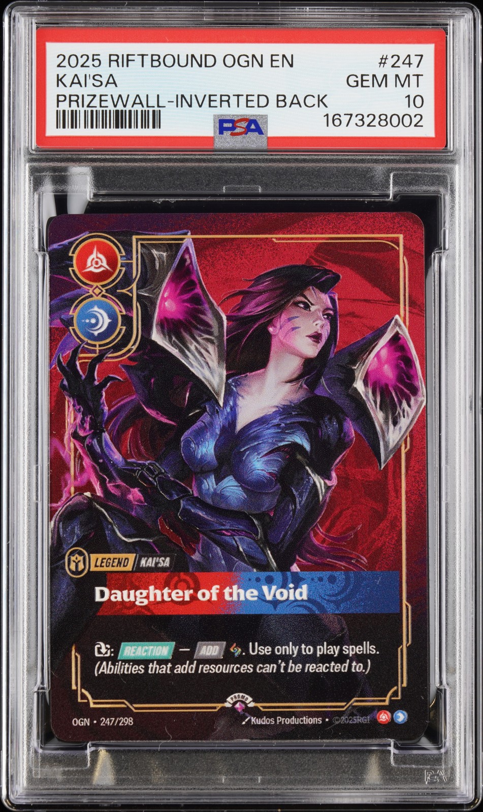 2025 PRIZEWALL-INVERTED BACK #247 KAI'SA - DAUGHTER OF THE VOID PSA 10