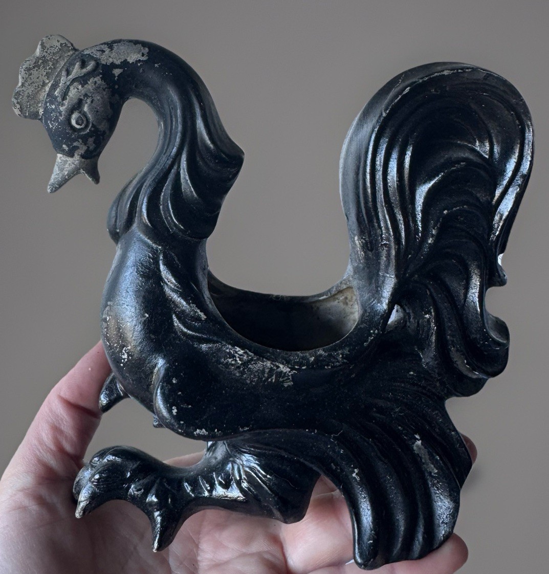 Antique VTG 1920s Early Composition RARE Rooster Figure Art Deco Planter S1435 Antique VTG 1920s Early Composition RARE Rooster Figure Art Deco Planter S1435