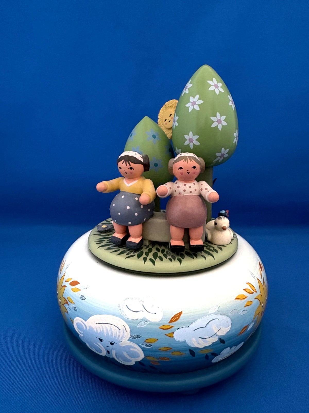 ERZGEBIRGE KWO Spring Music Box Sisters Children Wood Germany Reuge Romance