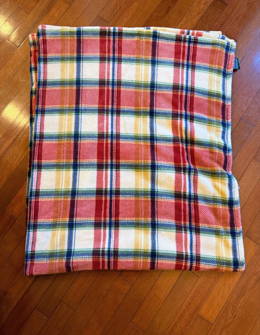 Vintage Ralph Lauren Fleece Blanket Plaid Natural Tones 72” X 62” - H34