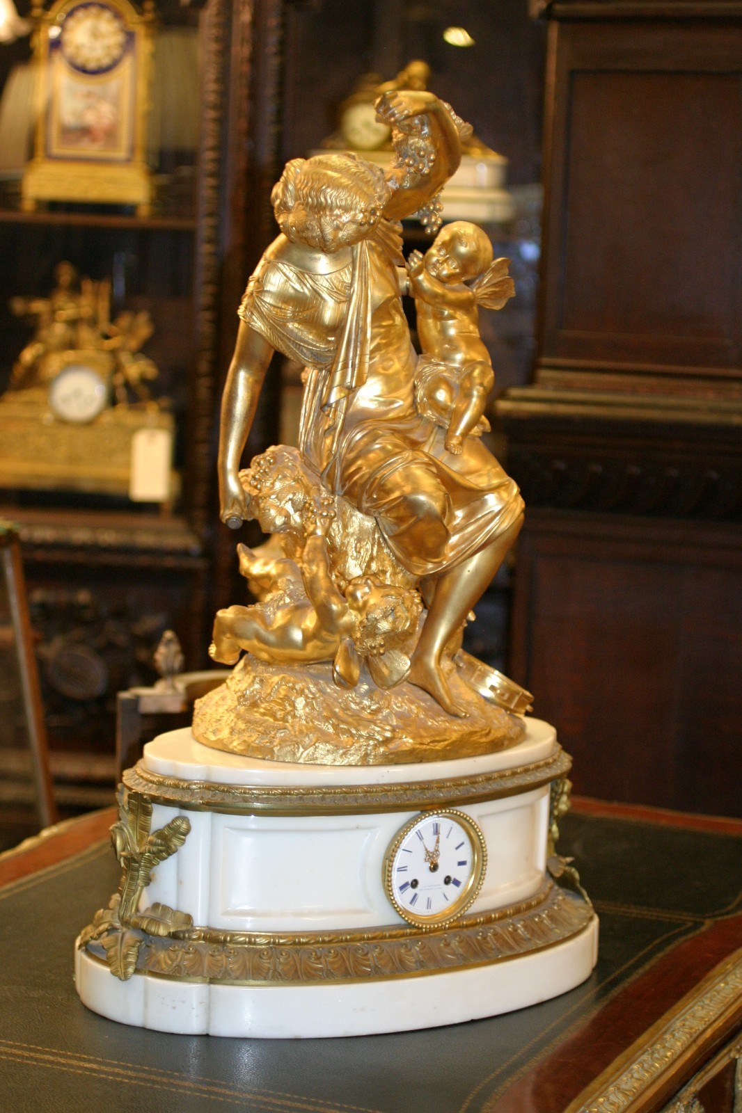 ANTIQUE PALATIAL FRENCH GILDED BRONZE MANTEL CLOCK, C.1880 CHERUBS,S. MOREAU ANTIQUE PALATIAL FRENCH GILDED BRONZE MANTEL CLOCK, C.1880 CHERUBS,S. MOREAU