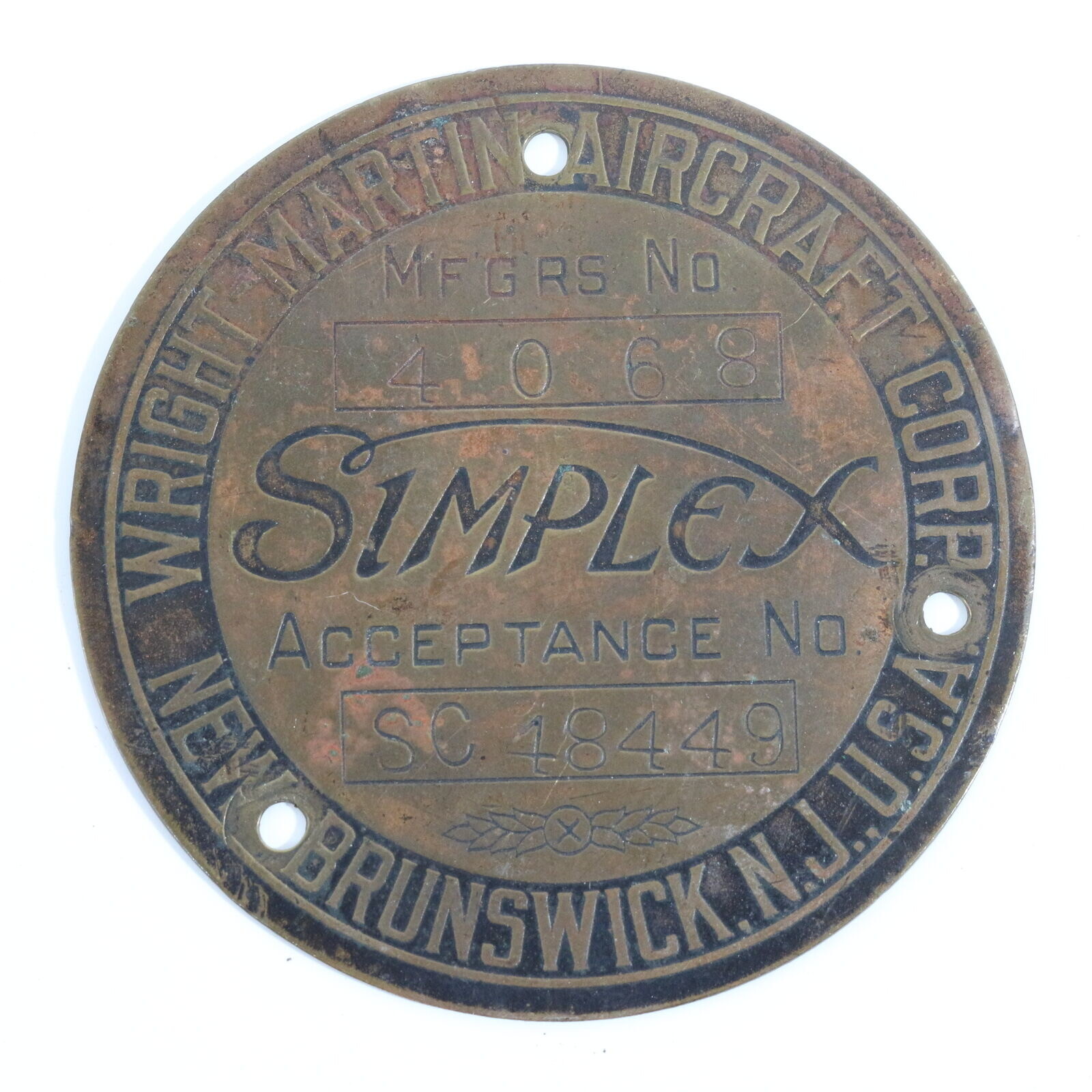 Simplex Wright Martin Aircraft Antique WWI 1917-1918 Automobile Emblem Badge 3 Simplex Wright Martin Aircraft Antique WWI 1917-1918 Automobile Emblem Badge 3