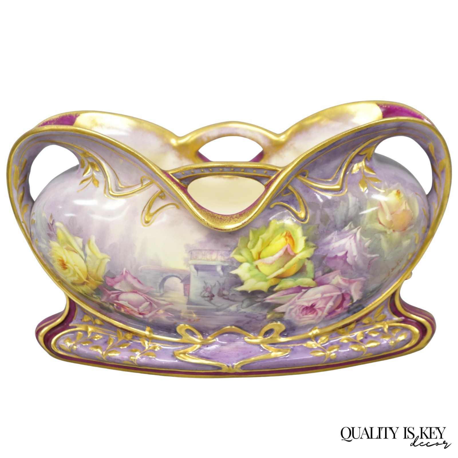 Antique Franz Anton Mehlem Royal Bonn Germany Art Nouveau Purple Jardinière Vase Antique Franz Anton Mehlem Royal Bonn Germany Art Nouveau Purple Jardinière Vase