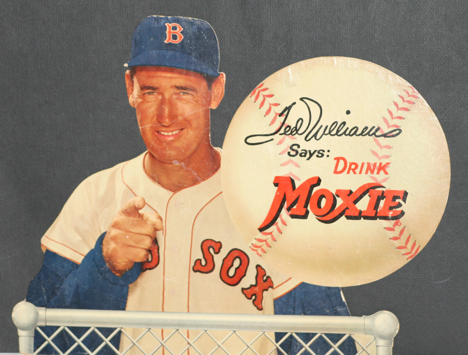 RARE 1950's Ted Williams Moxie Counter Cardboard Display, Small Version 16 x 12