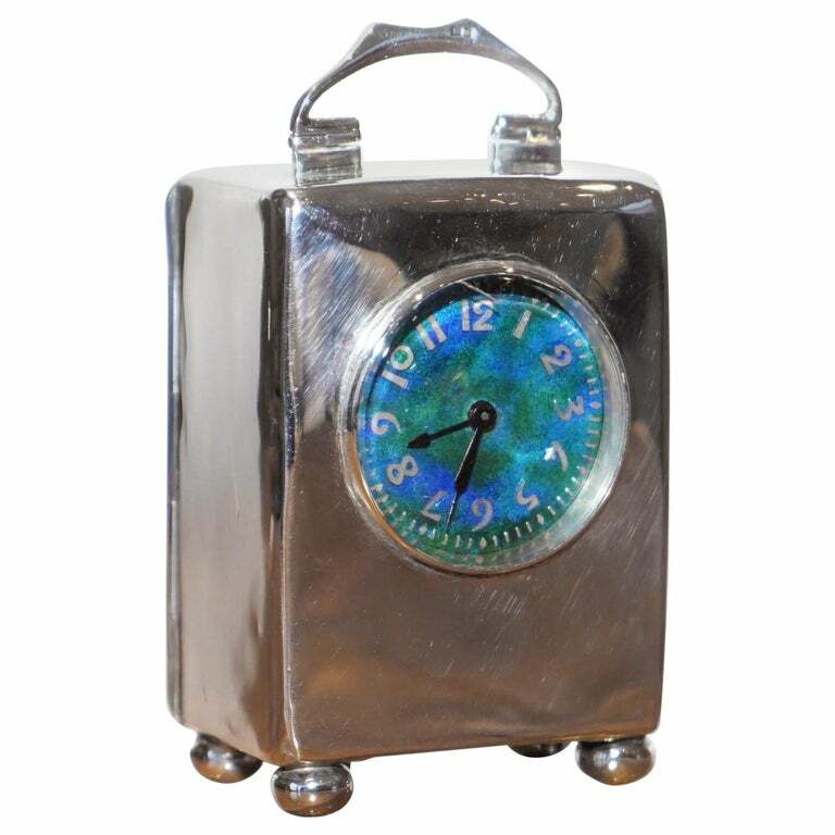 STERLING SILVER ENAMEL LIBERTY'S LONDON ARCHIBALD KNOX MINIATURE CARRIAGE CLOCK STERLING SILVER ENAMEL LIBERTY'S LONDON ARCHIBALD KNOX MINIATURE CARRIAGE CLOCK