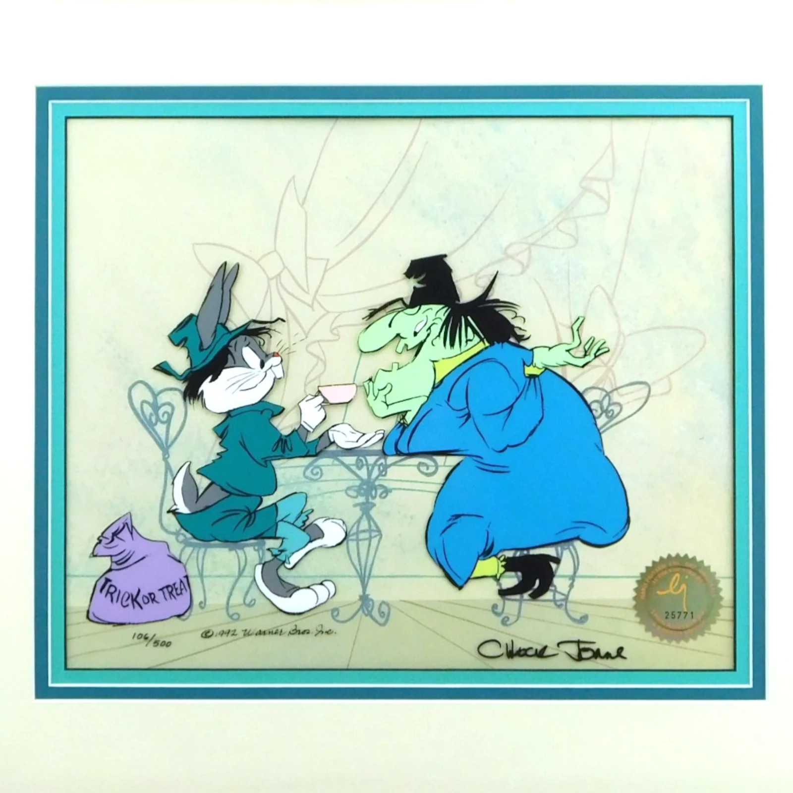 Bugs Bunny and Witch Hazel Chuck Jones Signed Animation Cel