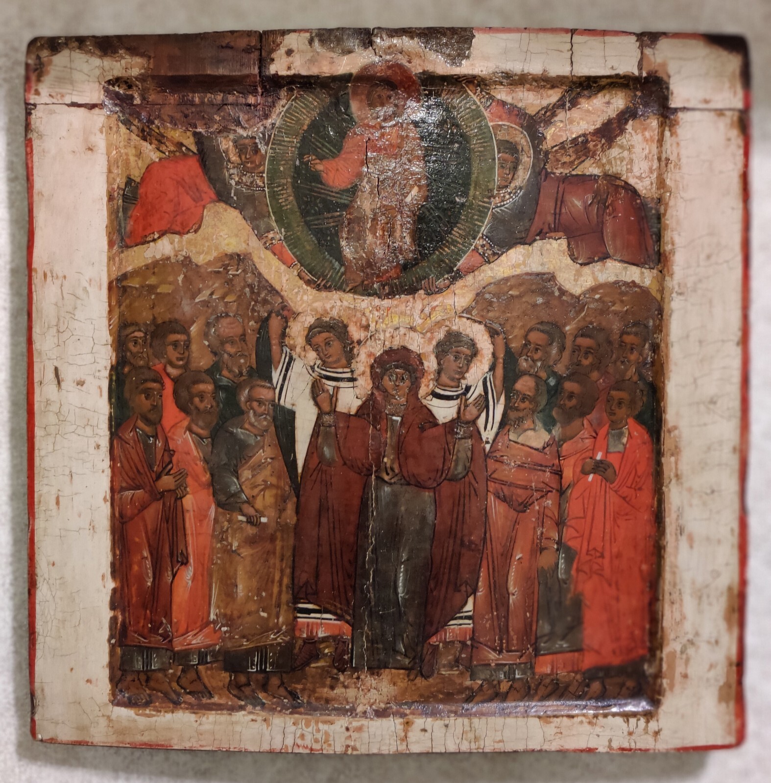 ANTIQUE 16C HAND PAINTED RUSSIAN ICON OF THE ASCENSION NORTH SCHOOL KOVCHEG