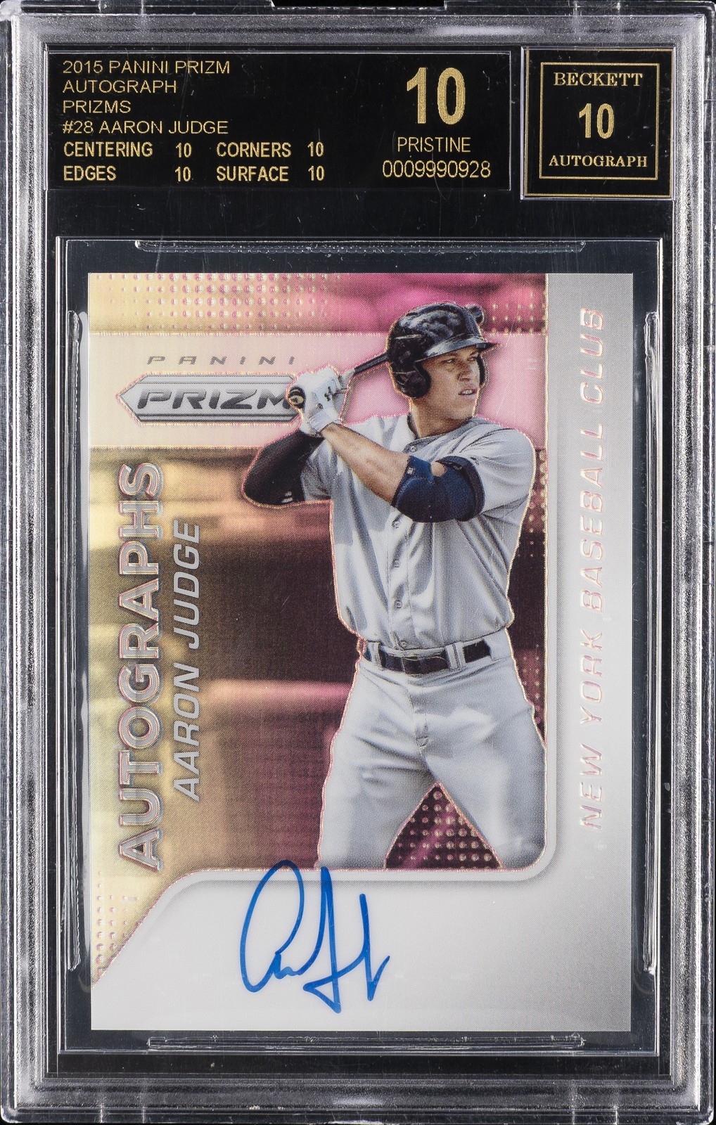 2015 PANINI PRIZM AUTO REFRACTOR #28 AARON JUDGE BGS 10 2015 PANINI PRIZM AUTO REFRACTOR #28 AARON JUDGE BGS 10