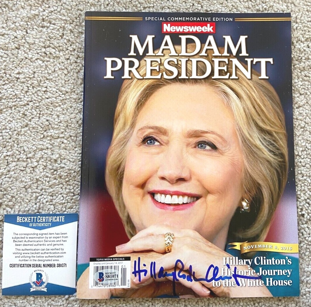 HILLARY RODHAM CLINTON SIGNED MADAM PRESIDENT 2016 NEWSWEEK MAGAZINE BILL BAS