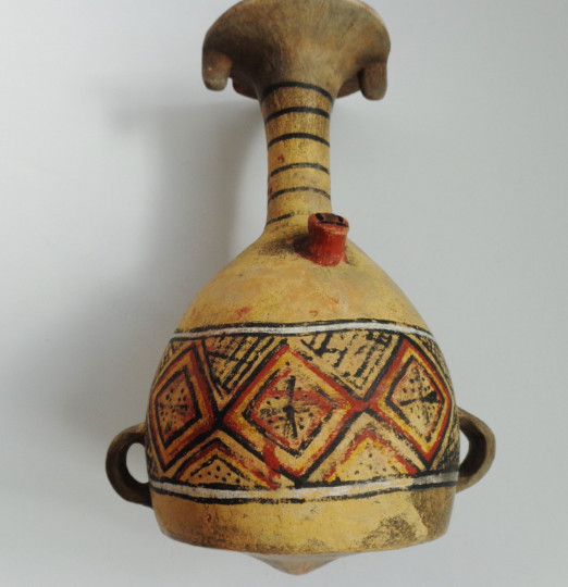 Rare long neck Pre-Columbian earthenware vessel Inca culture pottery ewer