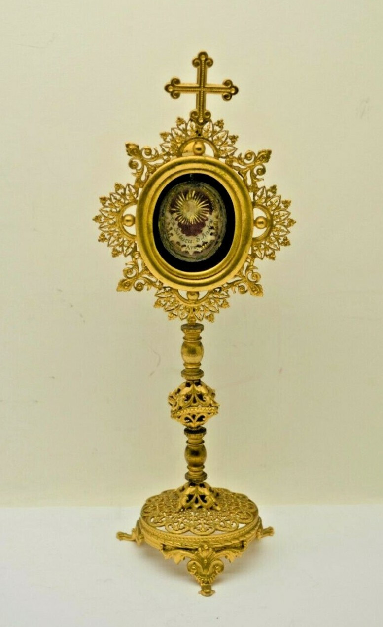+ Ornate Antique Veneration Reliquary w/ Relic of St. Andrew Avellino + (CA82)