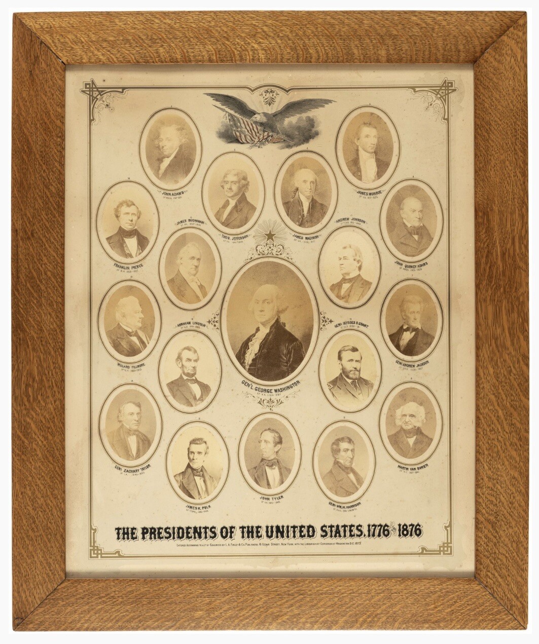 1876 United States Presidents Elaborate Photo Display EXTRAORDINARY and RARE