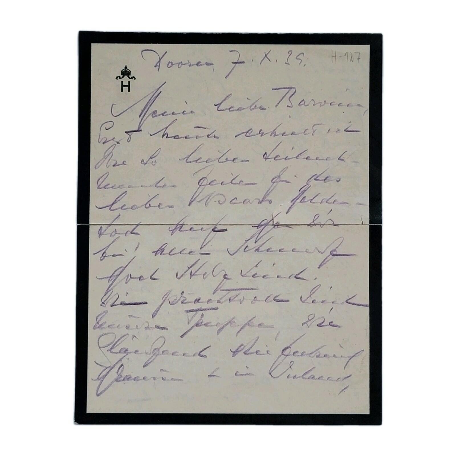 Empress Hermine Signed Handwritten Royal Letter Kaiser Wilhelm II German Royalty
