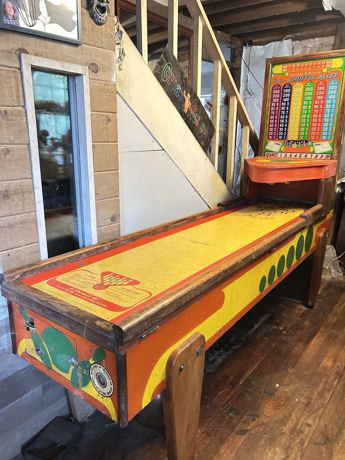 Shuffle Alley Deluxe 1950s, Sawdust Style Table W/ Metal Puck, Bright Backboard Shuffle Alley Deluxe 1950s, Sawdust Style Table W/ Metal Puck, Bright Backboard