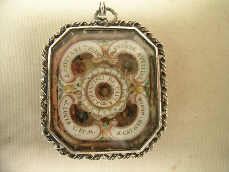 Antique reliquary Saint Francis of Paola, Lucy, Andrew Avellino, Catherine Antique reliquary Saint Francis of Paola, Lucy, Andrew Avellino, Catherine
