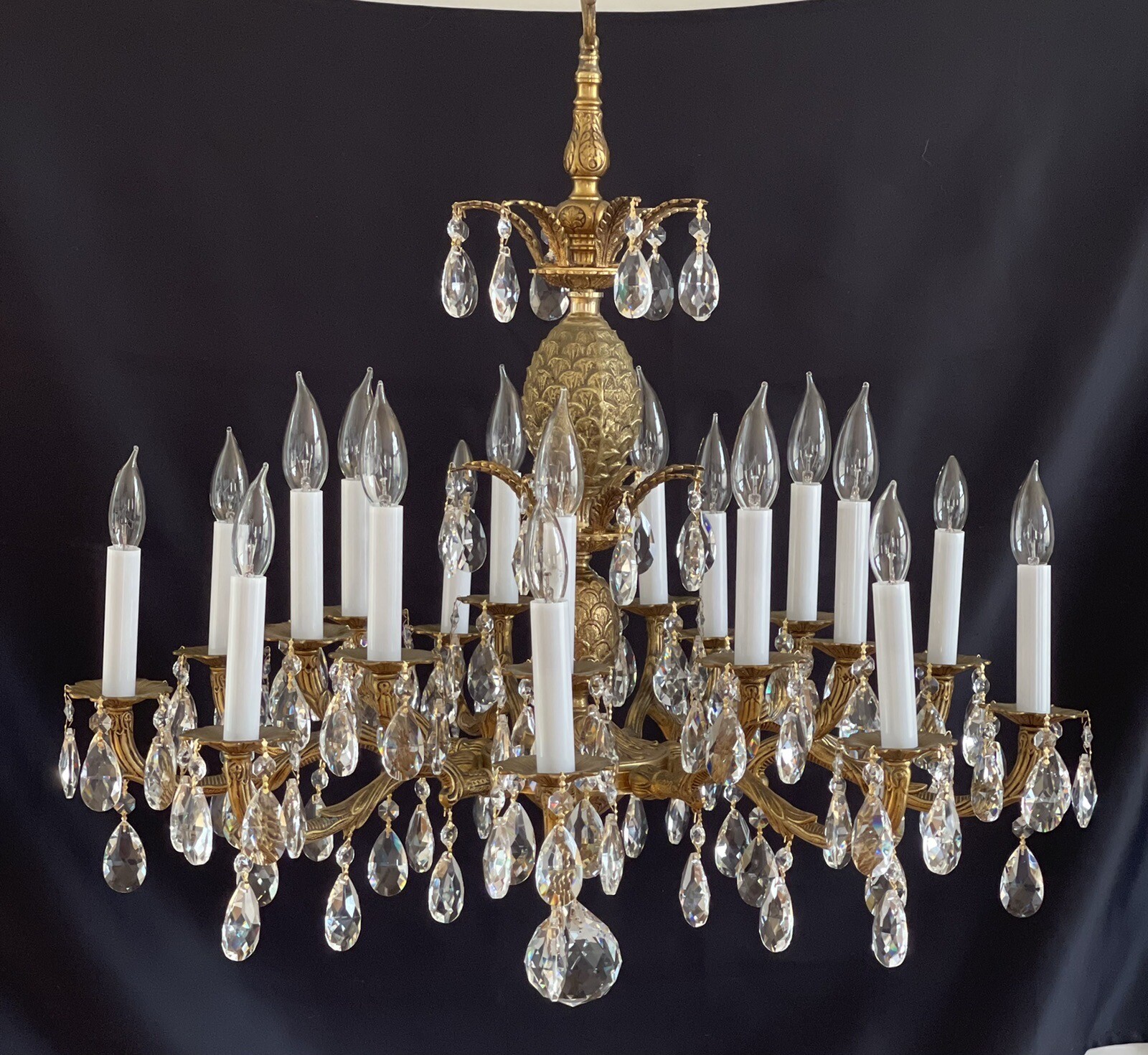GRAND Antique Vintage French Brass Huge Double Pineapple Lead Crystal Chandelier GRAND Antique Vintage French Brass Huge Double Pineapple Lead Crystal Chandelier