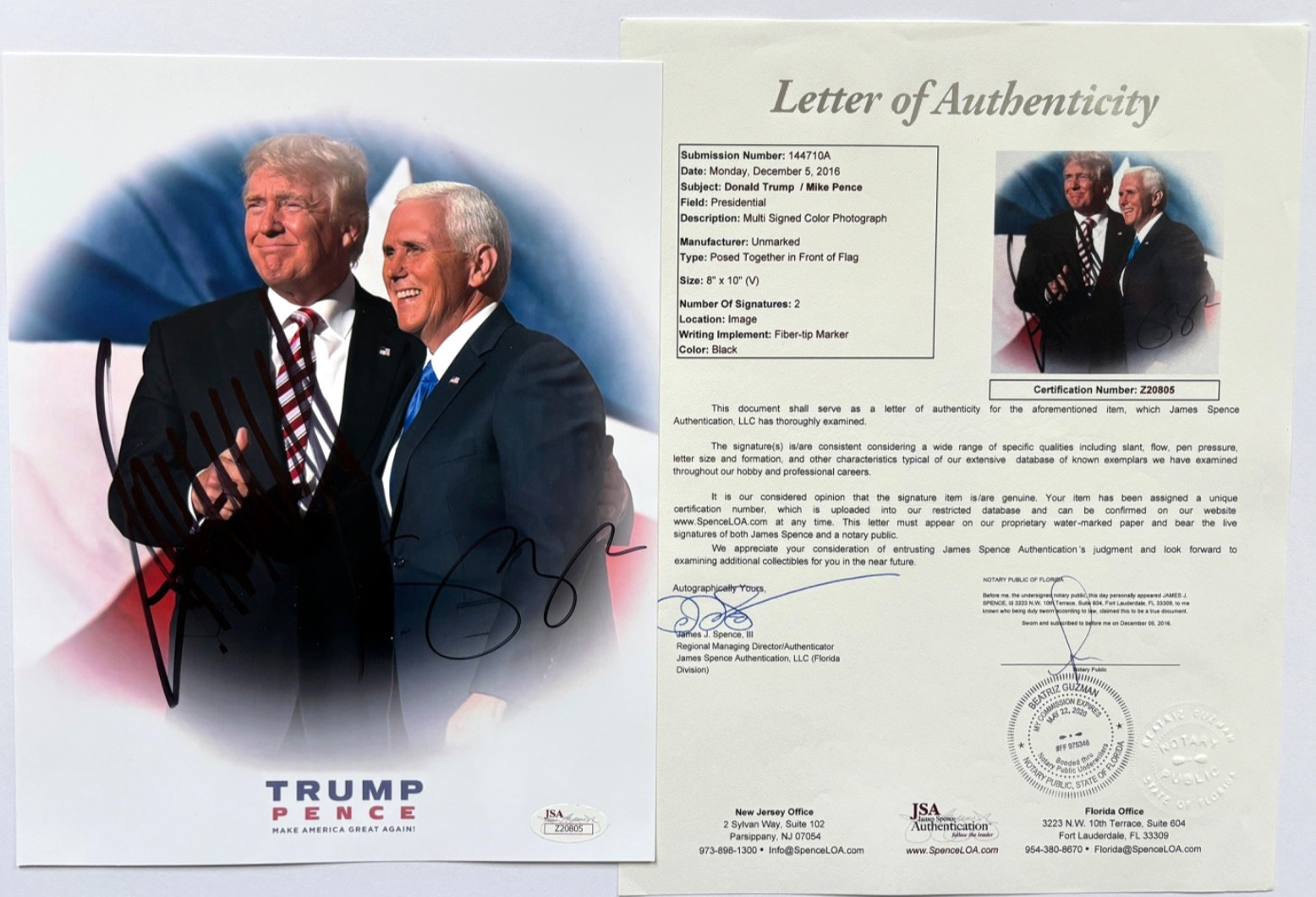 PRESIDENT DONALD TRUMP VICE MIKE PENCE DUAL SIGNED 8X10 PHOTO 2016 2020 MAGA JSA