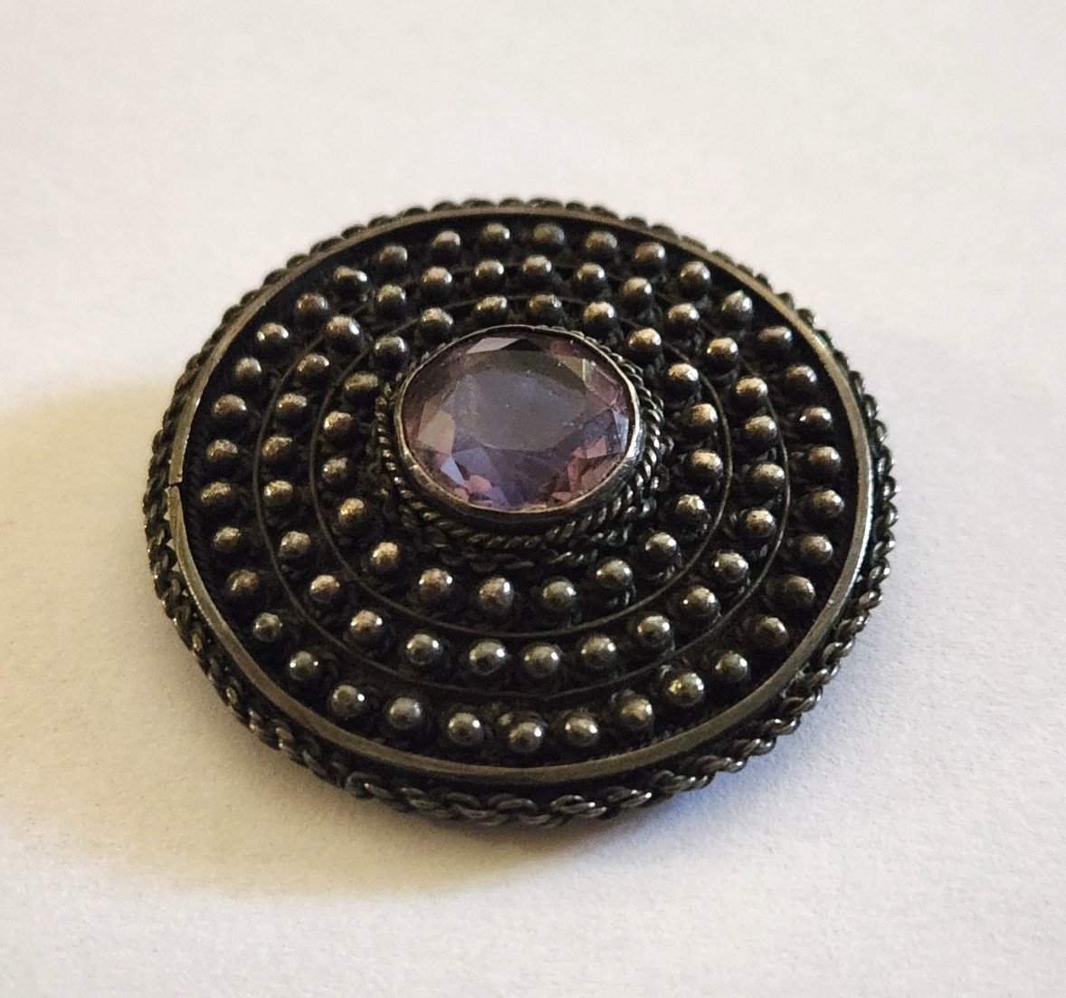 Bezalel silver lapel pin, filigree work, 1940s Bezalel silver lapel pin, filigree work, 1940s