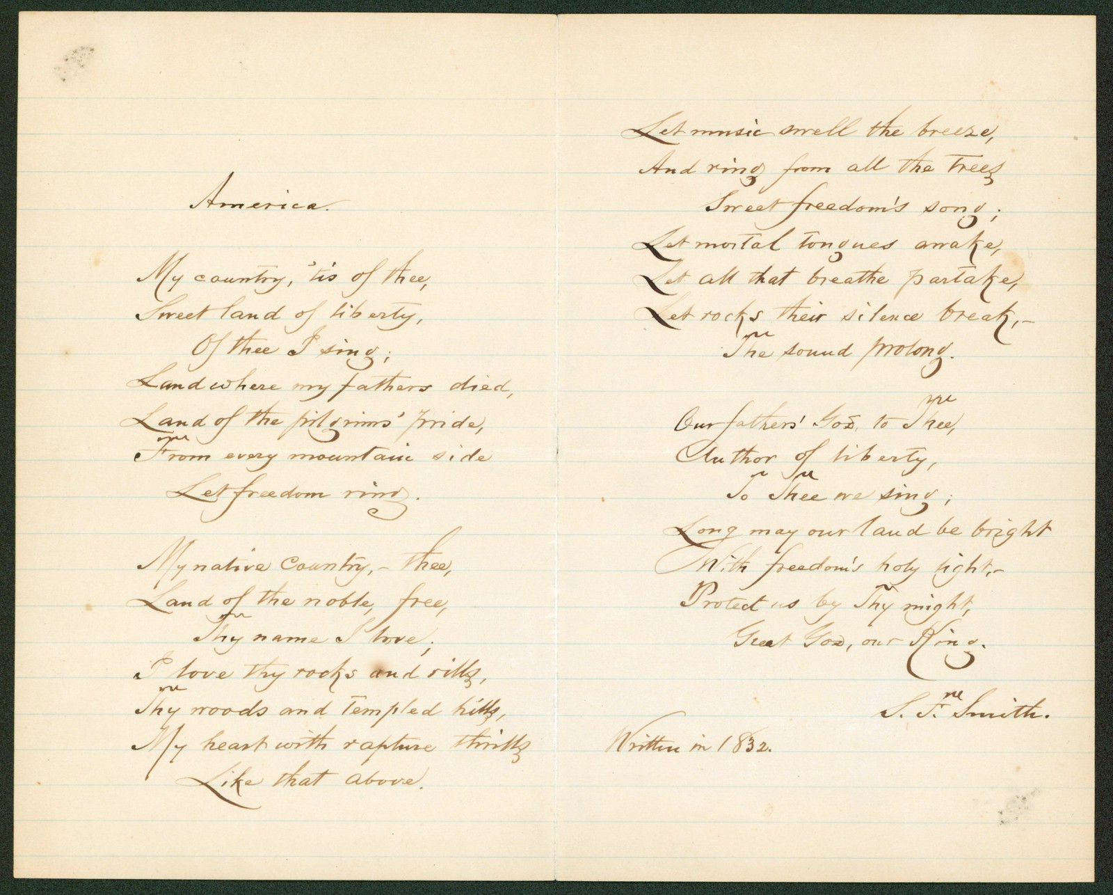 Samuel Francis Smith Signed 8x10 Hand Written Poem Auto Graded 9 BAS #AB14002 Samuel Francis Smith Signed 8x10 Hand Written Poem Auto Graded 9 BAS #AB14002