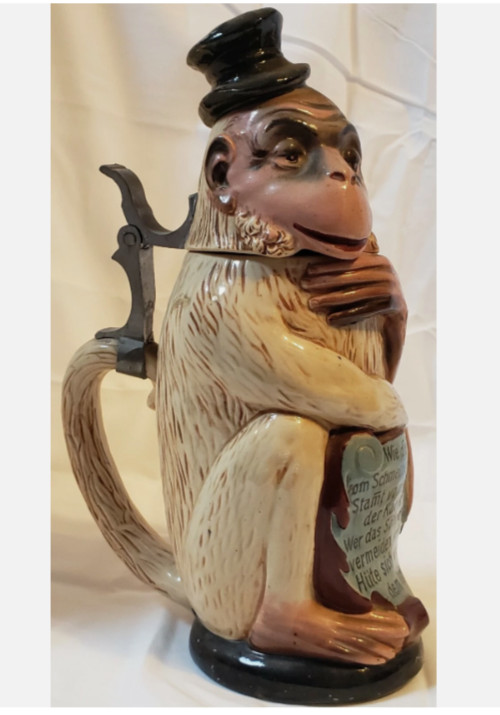 ULTRA RARE 1838-1923 German “Monkey with Top Hat” Character Stein ULTRA RARE 1838-1923 German “Monkey with Top Hat” Character Stein