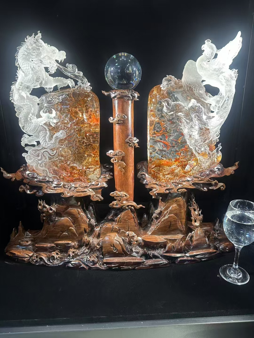 50lb Rare Top Natural Fire Quartz Dragon + Phoenix carved crystal Reiki decor