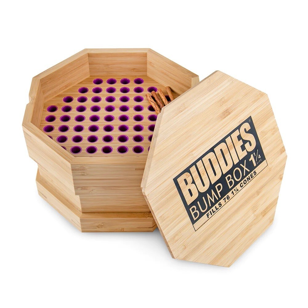 New Buddies 1 1/4 Wood RAW Pre-Rolled Cone Filler Loader Bump Box Fills 76 cones New Buddies 1 1/4 Wood RAW Pre-Rolled Cone Filler Loader Bump Box Fills 76 cones