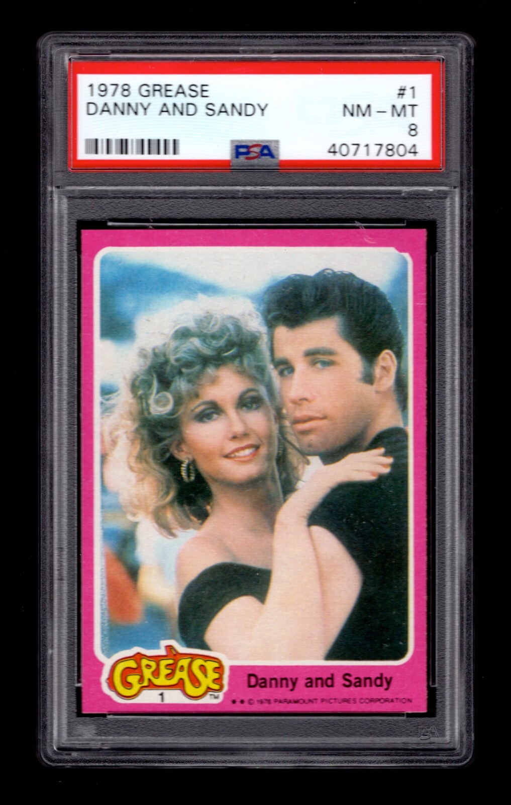 PSA 8 JOHN TRAVOLTA & OLIVIA NEWTON JOHN 1978 GREASE Card #1 HIGHEST GRADED PSA 8 JOHN TRAVOLTA & OLIVIA NEWTON JOHN 1978 GREASE Card #1 HIGHEST GRADED
