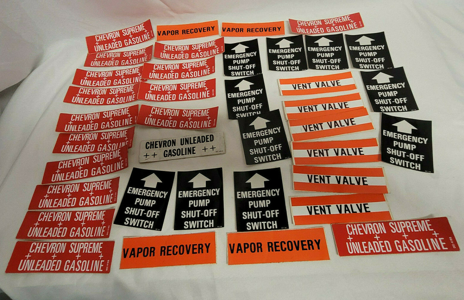 Lot of Vintage CHEVRON  Unleaded Supreme  EMERGENCY PUMP SHUT OFF Label STICKERS