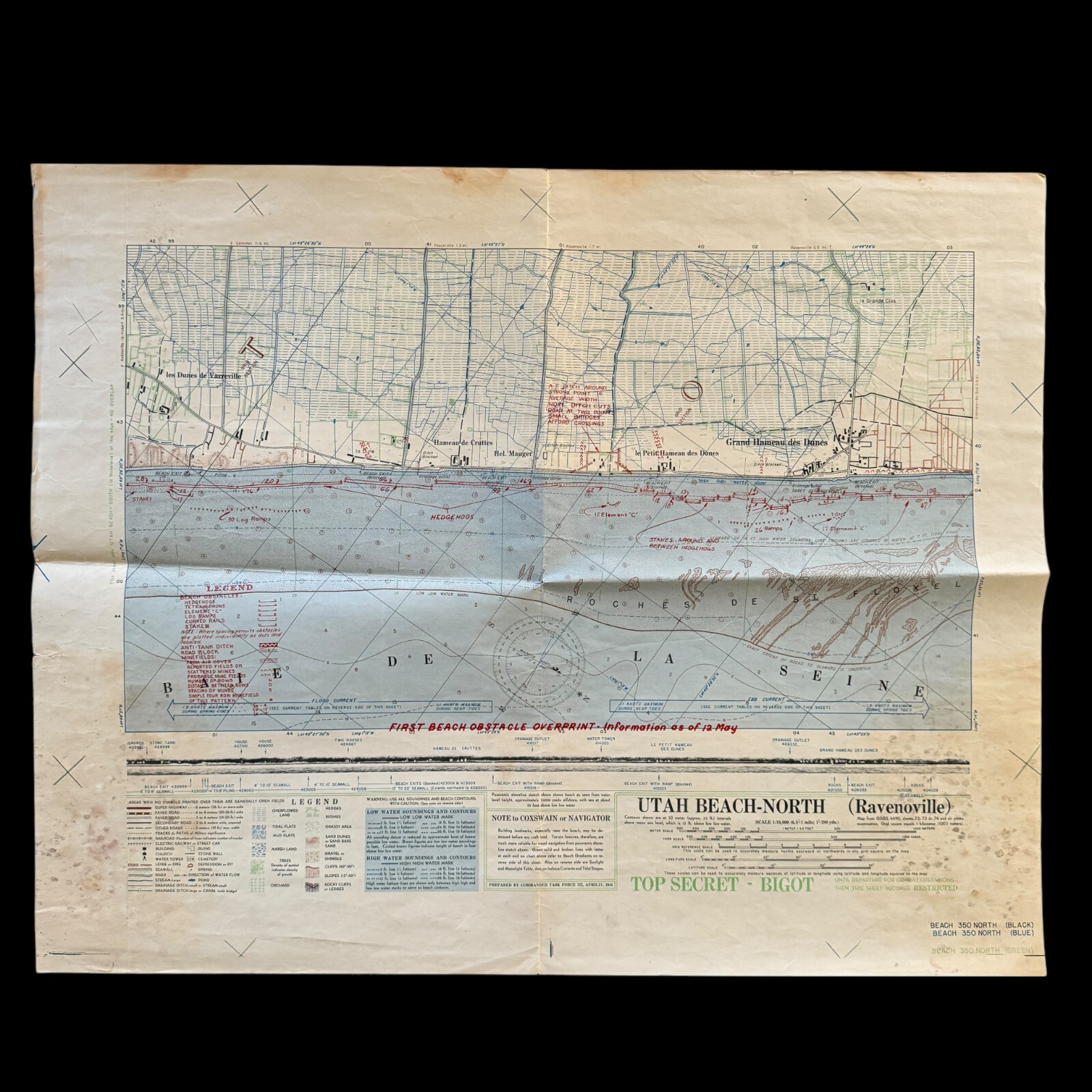 VERY RARE WWII 1944 TOP SECRET D-Day Lt. Price LCT-2454 Utah Beach BIGOT Map