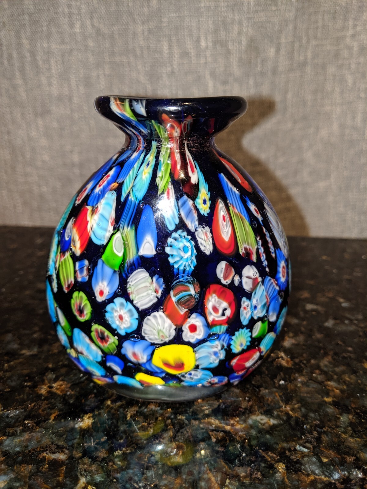 RARE COBALT  MILLEFIORI ANTIQUE  MURANO/VENETIAN SIGNED ART GLASS VASE