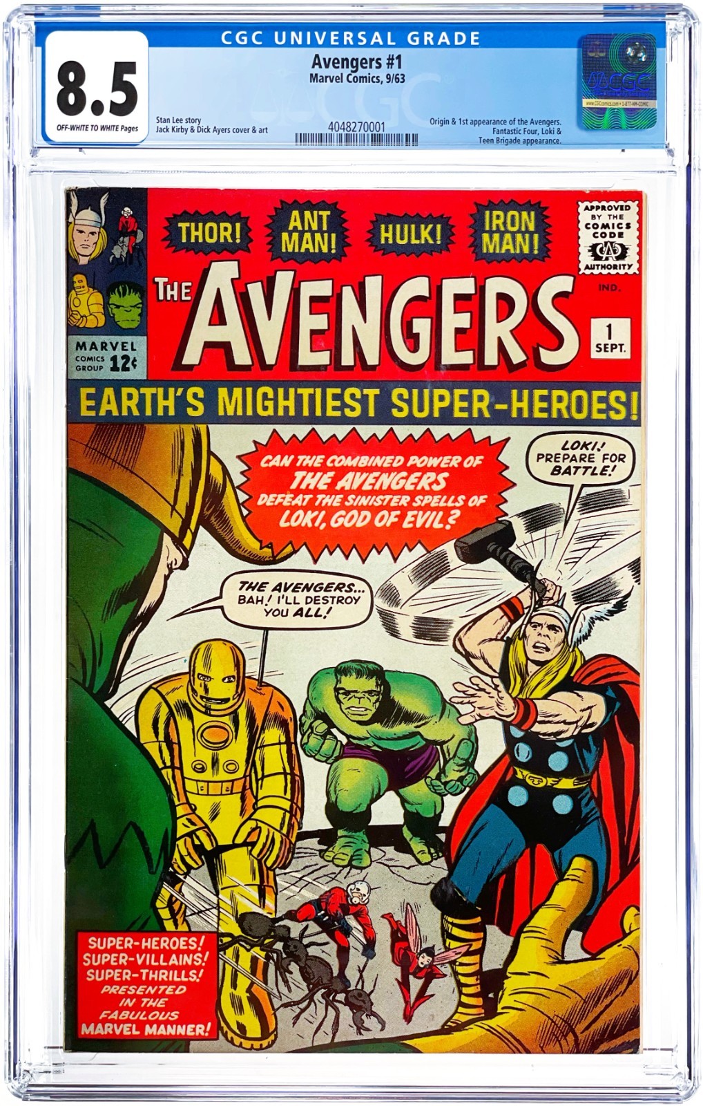 Avengers #1 CGC 8.5 1963 Marvel Comics Origin & 1st Appearance First Issue 9/63 Avengers #1 CGC 8.5 1963 Marvel Comics Origin & 1st Appearance First Issue 9/63