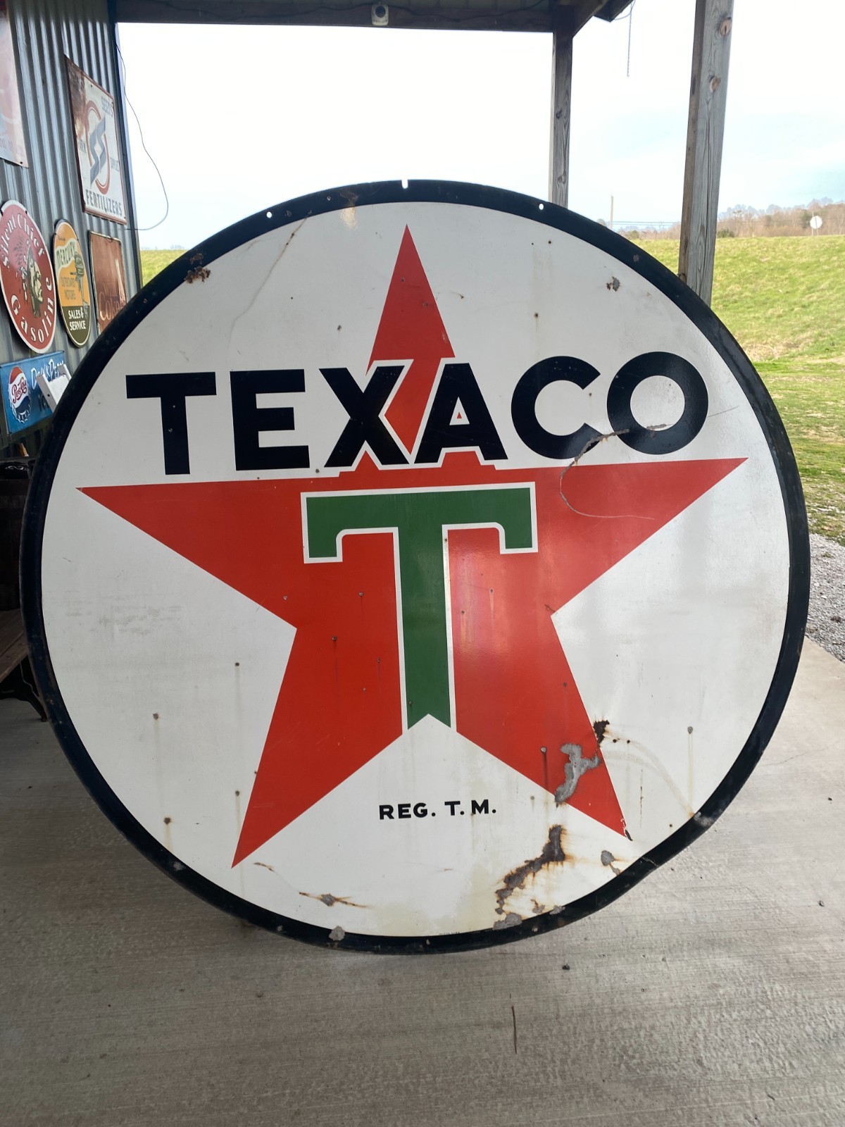 1954 Original 6 Foot Double Sided Porcelain TEXACO GAS OIL SIGN