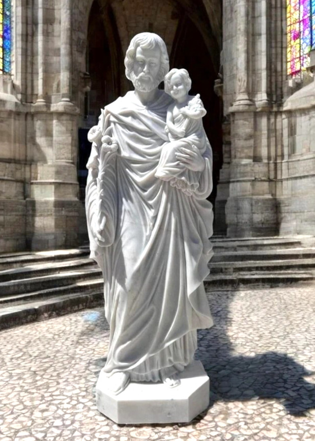 Nice Large Carved Marble Statue of St. Joseph with Child, 72