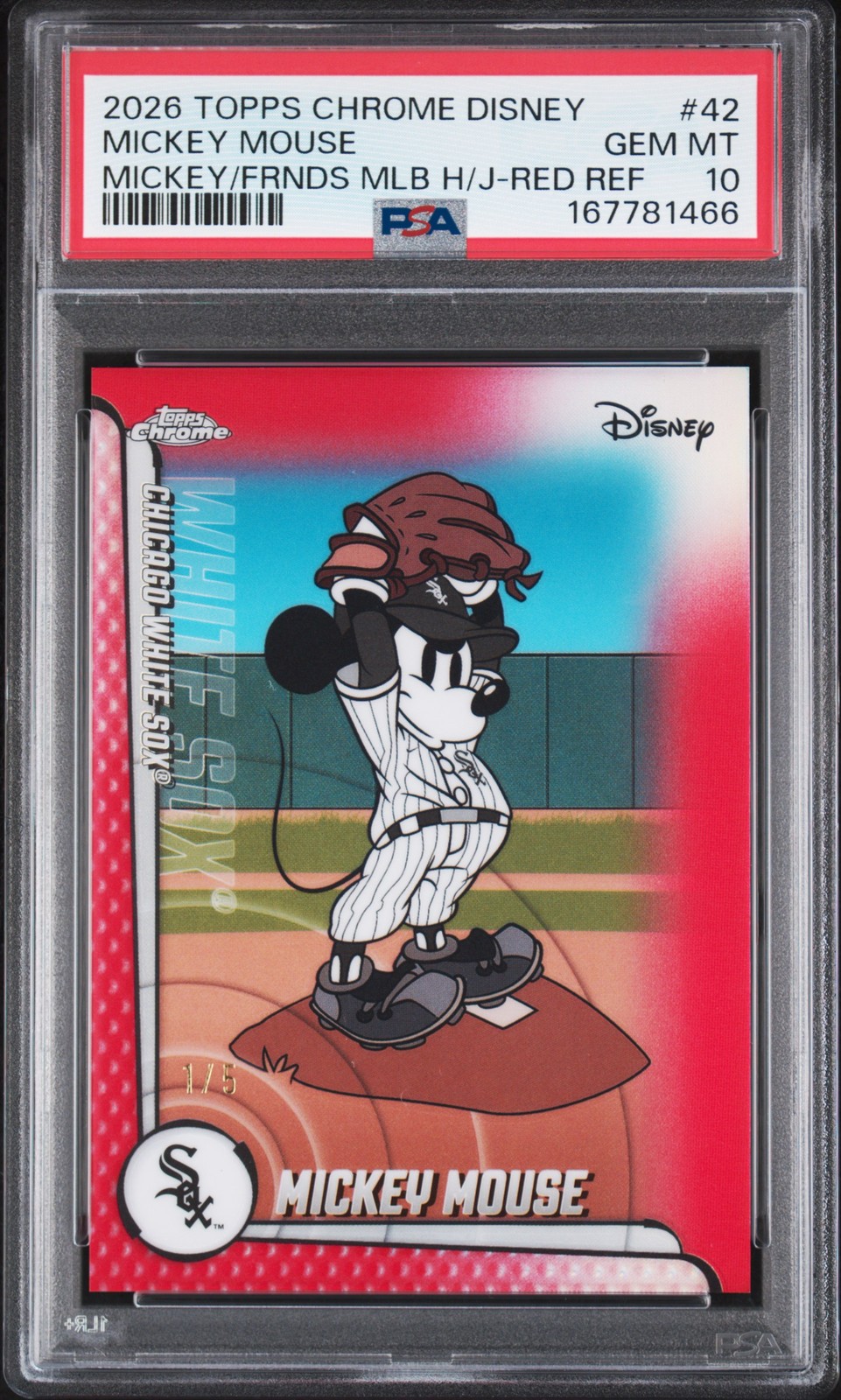 TOPPS CHROME DISNEY MICKEY & FRIENDS MLB HOME JERSEYS MICKEY MOUSE 1/5 PSA 10 TOPPS CHROME DISNEY MICKEY & FRIENDS MLB HOME JERSEYS MICKEY MOUSE 1/5 PSA 10